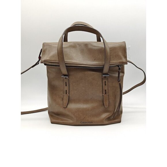 Calvin Klein Aurora Faux Leather Convertible Tote Backpack- Brown/taupe main image 14